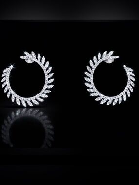 14 carat  White Gold  wreath Hoop Earrings with diamonds